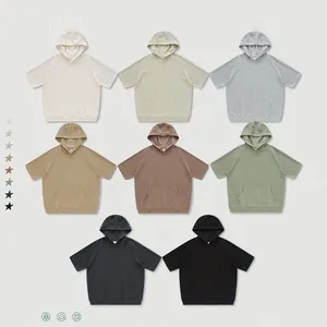 봄과 여름 360G 헤비 웨이트 와플 글레이스 후드 어깨 반소매 유럽과 미국 스트리트 느슨한 티셔츠
