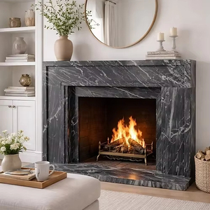 Chimenea Portátil Ajustable de Mármol Negro Arabescato Orobico Contemporáneo para Hotel, Apartamento, Sala de Estar - Product Image 1