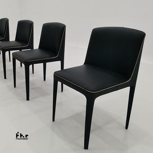 Modern Black PU Leather <b>Dining</b> <b>Chair</b> Gold Trim Integrated Frame Upholstered Side <b>Chair</b> for Restaurant Hotel - Product Image 2