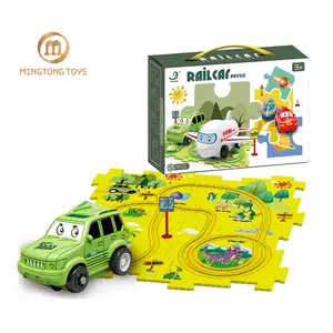 어린이 교육 장난감 5 PCS DIY 조립 공룡 테마 슬라이딩 트랙 차량 만화 미니 레일 자동차 모험 퍼즐 게임