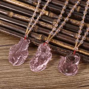 Wholesale pink Crystal Glass Stylish Buddha <strong>Fox</strong> Gourd Rose Flower Jade Donut Goldfish Pendant <strong>Necklace</strong> for Women Men 2025 - Product Image 1