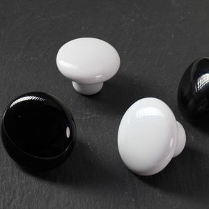 American Style Monochrome Glazed Ceramic <b>Cabinet</b> Drawer Handles <b>Black</b> & White Varying Sizes Mushroom-Shaped Furniture Knobs - Product Image 6