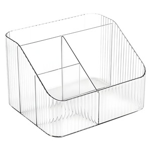 Transparent Cosmetic Storage Box With Stripes Large Capacity Desktop Organizer For Makeup And <b>Brushes</b> <b>Pet</b> Material - Product Image 4
