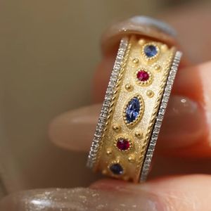 18K Vàng Trắng Vàng Tự Nhiên Kim Cương Tự Nhiên <span class=keywords><strong>Ruby</strong></span> Tự Nhiên Sapphire Tự Nhiên Cổ Điển Dệt Mô Hình Khắc Phong Cách Ý Đồ Trang Sức - Product Image 2