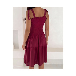 Women's Burgundy Summer <b>Dress</b> <b>Elastic</b> Straps Viscose Fabric 100 Cm Length - Product Image 3
