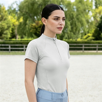 Haut d'équitation pour femme à manches courtes et demi-zip, respirant, perforé, extensible, pour concours d'équitation, sous-vêtement technique