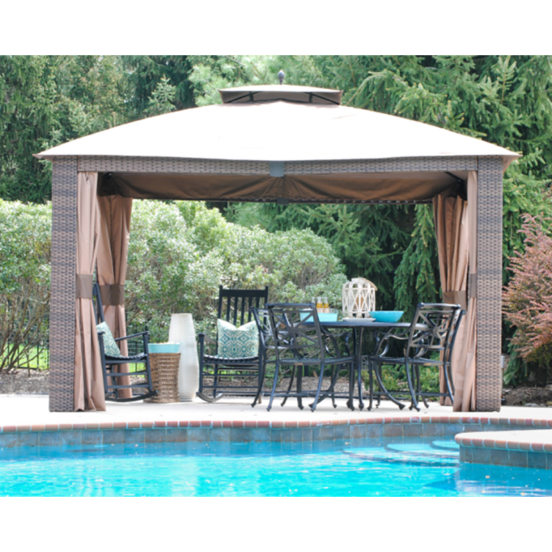 Gazebo extérieur En Polycarbonate Kaki Métal Jardin D'auvent de Belvédère Avec Table