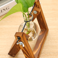 Station de propagation hydroponique d'intérieur Dropship, terrarium, support en bois, pot de fleurs de bureau, vase pour jardin