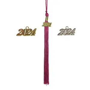 Rose pink solid color graduation tassel with year charm graduation tassels