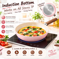 Poêle antiadhésive avec poignée style bois, compatible induction, pour la cuisine quotidienne