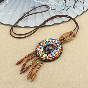 Vintage Ethnic Style Long Rope Sweater Chain Tassel <strong>Necklace</strong> Geometric Handmade <strong>Braided</strong> Wooden Oval Shape Pendant <strong>Necklace</strong> - Product Image 5