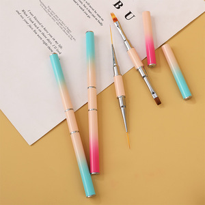 Ensemble de pinceaux professionnels double-embout pour nail art, manche métallique dégradé, poils synthétiques, pour la création de motifs sur ongles en gel - Product Image 2