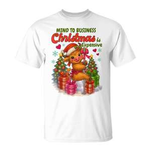 Highland Cow Mind To Business Christmas Is Expensive T-Shirt Cadeau de vacances - Product Image 1