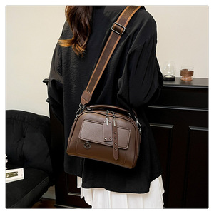 Bolso de Mano de Cuero Suave Vintage para Mujer, Versátil, de un Solo Hombro, Gran Capacidad, Correa Ancha, Bolso Cruzado - Product Image 3