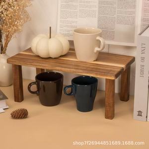 Wooden Decorative <b>Shelf</b> Solid Wood Rectangle Storage <b>Rack</b> Living Room Multi Purpose Organizer Standing Type - Product Image 3