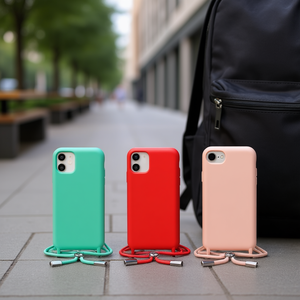 Custodia per telefono DAM con laccetto per iPhone 13, stile originale, colori turchese, rosso, nero, viola, verde, rosa - Product Image 1