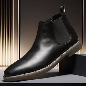 Bottines en cuir style printemps-automne - Bottines en cuir rétro britanniques polyvalentes pour hommes, grandes tailles. - Product Image 1