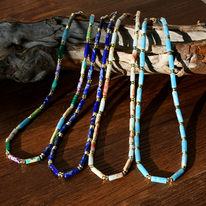 <span class=keywords><strong>Collana</strong></span> di pietra naturale blu turchese Agalmatolite in pietra lapislazzuli Jasper imperiale <span class=keywords><strong>collana</strong></span> di perle di energia guarigione girocollo per le donne - Product Image 1