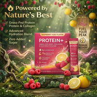 Sabor Frambuesa Yuzu, Proteína+ Colágeno de Suero de Leche de Animales Alimentados con Pasto, Mezcla de Electrolitos en Polvo en Sobres, Alivio del Estrés, 0g de Azúcar, OEM, Marca Privada
