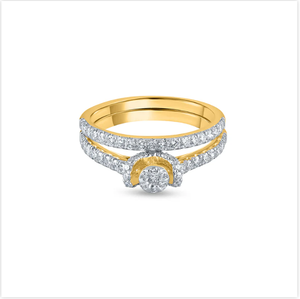 Parure de mariage en or jaune 14 carats avec bague de fiançailles délicate et alliance assortie d'Inde - Product Image 3