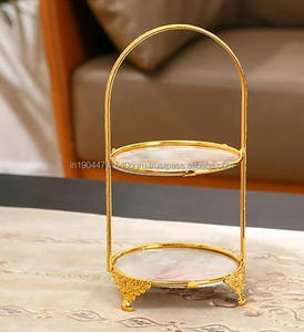 Hotel y decoración del hogar hecho a mano decorativo 2 niveles soporte de pastel de Metal con mármol blanco superior Soporte de servidor de pastel de boda - Product Image 2
