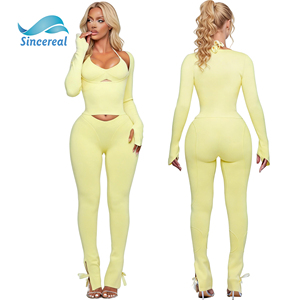 Conjuntos de Tres Piezas Personalizados, Traje Deportivo, Top de Manga Larga, Leggings, Conjunto de <span class=keywords><strong>Ropa</strong></span> Informal - Product Image 3