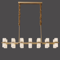 Lustre moderne en or linéaire avec abat-jour en verre d'alabâtre blanc pour salle à manger, îlot, lustre de luxe moderne
