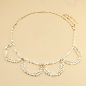 โซ่คาดเอวมุกสำหรับผู้หญิง มุกเทียมสีทองขาว สวมใส่ได้ทุกวัน แฟชั่นบอดี้เชน สไตล์เข็มขัดแบบพันรอบตัว - Product Image 4