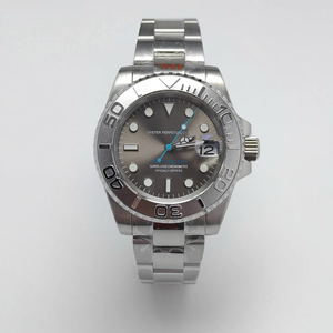 <span class=keywords><strong>Orologio</strong></span> <span class=keywords><strong>da</strong></span> Uomo con Movimento NH35, Lente d'Ingrandimento, Cassa in Acciaio Inossidabile, Quadrante Grigio, Lancette Luminose Verdi, Ghiera Argentata Stile SUB - Product Image 1