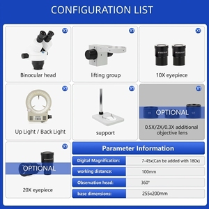 <span class=keywords><strong>Microscopio</strong></span> Estéreo con Zoom Continuo 7-45X SMZ-0745-B HD con Oculares para Joyería, Reparación <span class=keywords><strong>de</strong></span> Teléfonos, Electrónica y PCB - Product Image 4