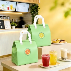 Custom Logo Non Woven Thermal Take Away Bag Disposable <b>Cake</b> Drink Tote for Hot Iced Coffee Restaurant Food Delivery - Product Image 3