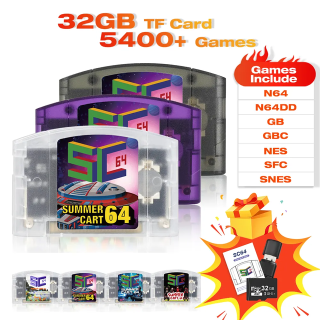Bitfunx 2025 Retro SummerCart64 5400+ Games Cartridge for N64 Games EverDrive64Drive for Nintendo64 Game Consoles