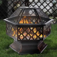 Brasero de jardin de Noël en acier au carbone, à bois, facilement assemblable, avec étiquette personnalisée