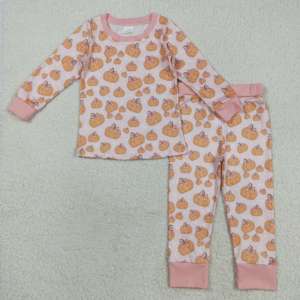 Conjunto de ropa de Boutique para niña pequeña, trajes de otoño con estampado de calabaza espeluznante rosa de Halloween, pijamas de invierno para niña al por mayor - Product Image 2