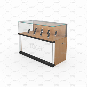 Nouvelle vitrine de présentation de téléphones portables en bois et verre avec logo de marque moderne et éclairage LED pour magasin - Product Image 1