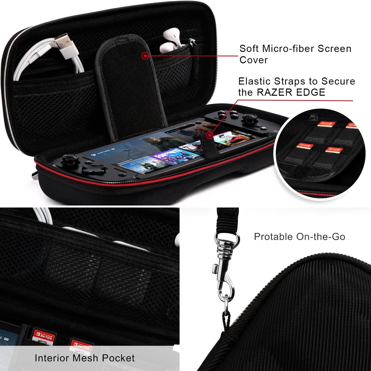 Custom EVA Hard Shell Handheld Game Case for Razer Edge & Kishi V2