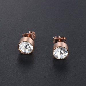 Rose Gold <b>Stud</b> <b>Earrings</b> With Clear CZ Bezel Setting <b>For</b> <b>Men</b> Women Fashion Jewelry CF070 - Product Image 3