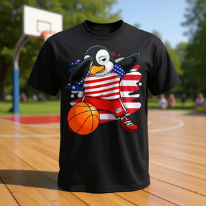 T-shirt de basket-ball Dabbing Penguin Usa Flag pour les fans - Product Image 3