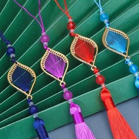 Pendentif de boîte cadeau du Nouvel An chinois de style ancien, semi-fini, à faire soi-même, avec feuille de jade et pompon en branche dorée de 13 cm
