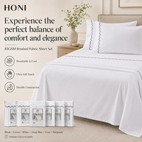 HONI Ensemble de literie classique à prix abordable, 100 fils, couleur unie, durable, avec drap plat, pour tous les âges
