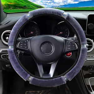Car steering wheel cover with plush diamond inlay for women without inner ring elastic handle cover