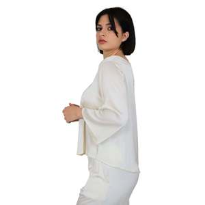 Camicetta da Donna Crema 53539097 a Maniche Lunghe Vestibilità Ampia per Uso Casual - Product Image 3