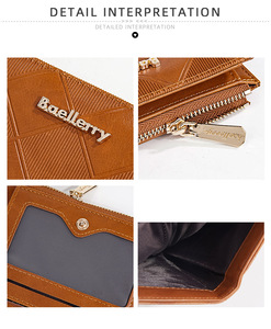 Elegante <span class=keywords><strong>portafoglio</strong></span> sottile per le donne della ragazza Bifold cerniera portamonete con porta carte e ID/finestra fotografica in pelle - Product Image 5