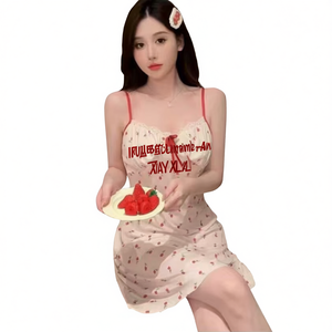 Camisón de Verano para Mujer, Modelo 2251 de la Marca Suzhen, Diseño Delgado con Estampado de Cerezas, Estilo Casual, Talla XL, Cierre con Cordón - Product Image 1