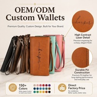 Dompet Panjang Kulit Sintetis 7 1/2 X 4 Inci yang Dapat Dilaser dengan Tali Pergelangan Tangan yang Dapat Dilepas, Dompet Wanita Kapasitas Besar, Tas Clutch dengan Ritsleting
