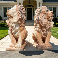 Sculpture de lion en marbre rouge coucher de soleil, moderne, écologique et décorative pour jardin