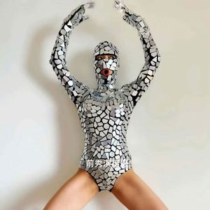 Nouveau costume de performance une pièce pour femme, sexy, à fente haute, pour poitrines généreuses, mettant en valeur la taille, à paillettes effet miroir, argenté - Product Image 1