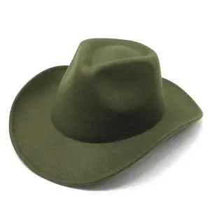 时尚经典纯色毡宽边软呢帽男士西部牛仔帽爵士派对用品帽