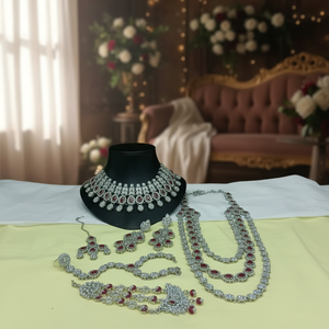 Elegant High Quality Brass Bridal Engagement Wedding Anniversary Party Ethnic Fashion <b>Set</b> Rhodium Plated Zircon Shadow Choker - Product Image 3