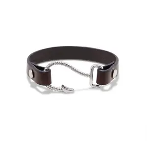 Mahogany Genuine Leather Strap Custom Designed Fish-hook Closure Graham Bracelet For Men